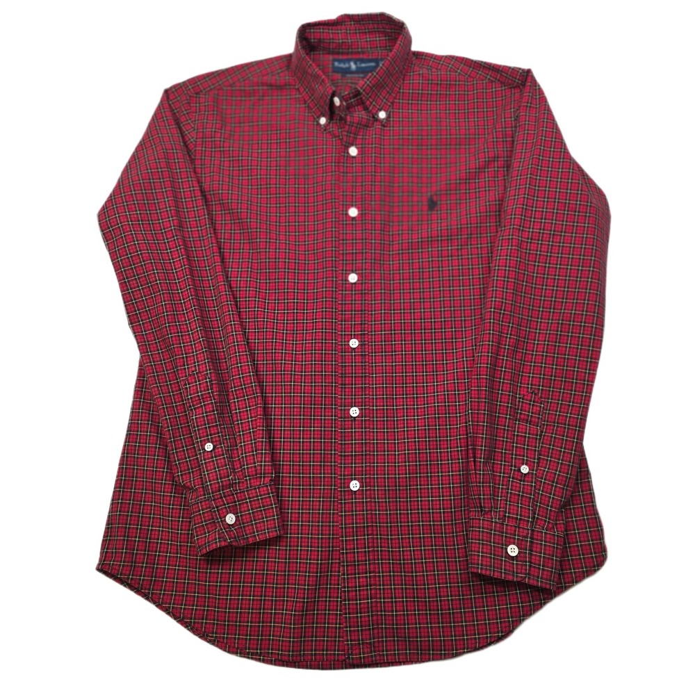 Ralph Lauren Custom Fit Plaid Shirt Mens Large Red Black Men Long Sleeve